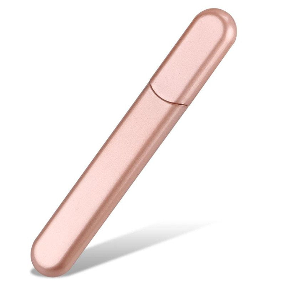 Premium Glass Nail File with Case, Crystal Diamond Salon Best Beauty Nail Buffer for Natural and Acrylic Nails Christmas Gift for Woman and Man,Apricot