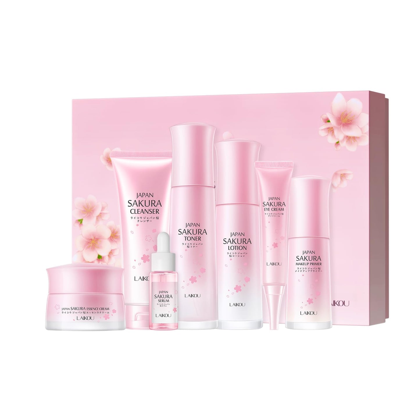 Skin Care Set JAPAN SAKURA Women Beauty Gift Sets Skin Care Kit with Cleanser, Toner, Serum, Eye Cream, Face Cream Travel Kit for Women Teen Girls Mom Daughter Birthday TSA-friendly Sizes 5pcs