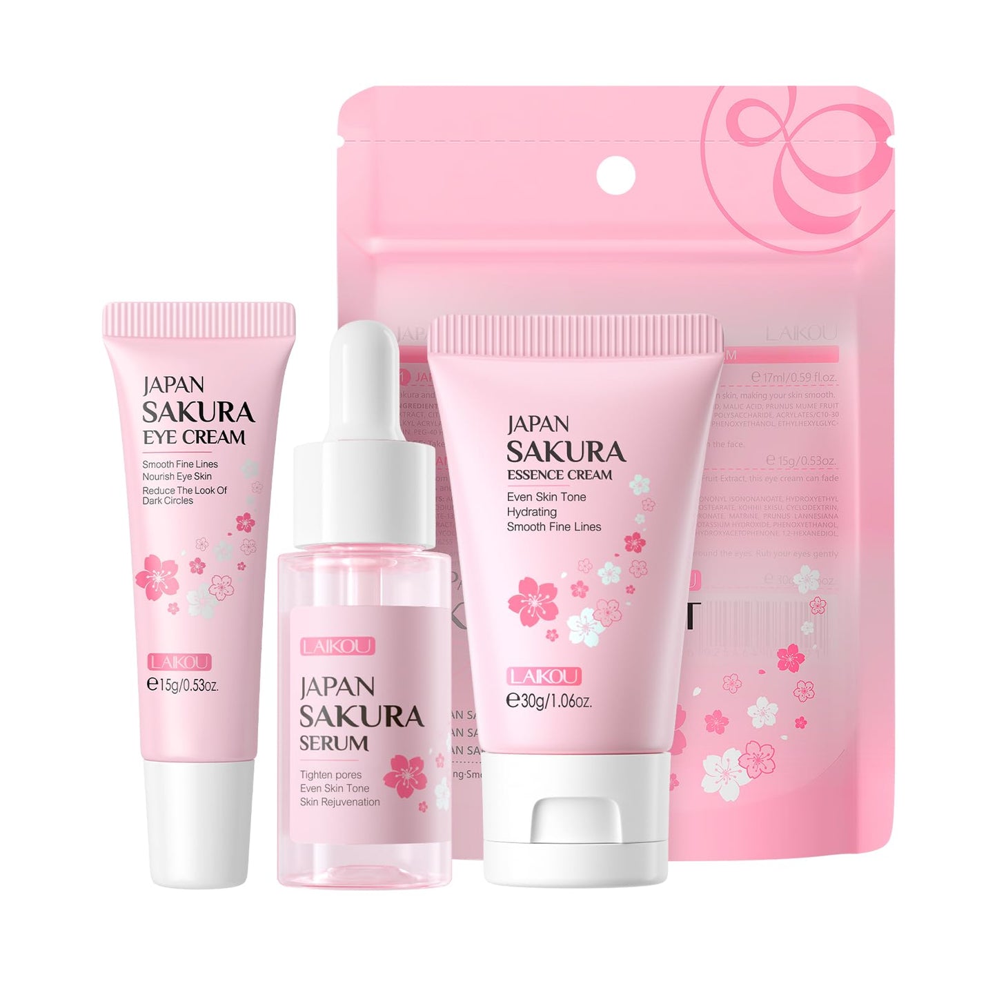 Skin Care Set JAPAN SAKURA Women Beauty Gift Sets Skin Care Kit with Cleanser, Toner, Serum, Eye Cream, Face Cream Travel Kit for Women Teen Girls Mom Daughter Birthday TSA-friendly Sizes 5pcs