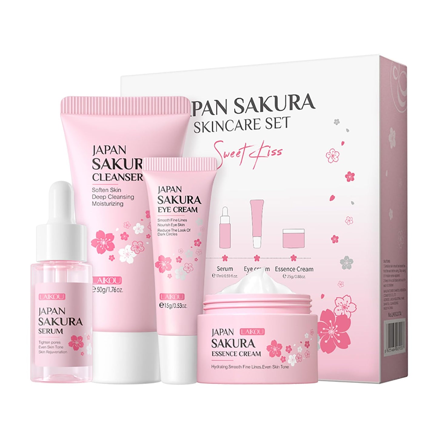 Skin Care Set JAPAN SAKURA Women Beauty Gift Sets Skin Care Kit with Cleanser, Toner, Serum, Eye Cream, Face Cream Travel Kit for Women Teen Girls Mom Daughter Birthday TSA-friendly Sizes 5pcs